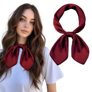 VLYX Foulard carr&eacute; en soie 70x70cm pour femmes - &Eacute;charpe vintage style ann&eacute;es 50, serre-t&ecirc;te, bandana, foulard de cou (Rouge Bordeaux) (VLYX FR, neuf)