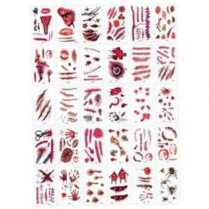 Halloween Zombie Makeovers, tatouages ​​temporaires blessure sanguine, cicatrice de saignement à 30 feuilles, Prank Zombies Prank Supplies pour le maquillage d'Halloween, le maquillage zombie, le cos (HuBeiHuoYanWangLuJuXiaoShouYouXianGongSi, neuf)