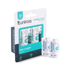 Piles D LR20 Mono alcalines Power Plus, Lot de 2 Piles lr20, Piles Dur&eacute;e de Conservation jusqu'&agrave; 7 Ans, Anti-Fuite, Alimentation fiable Piles D pour Vos appareils m&eacute;nagers. Uniross (Uneedis, neuf)