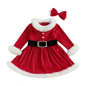 XIXIMAON Robe de Noël Bébé Fille Costume Père Noël Robe Princesse Rouge Déguisement Mère Noël Tenue de Fête Noël + Bandeau Enfant Fille (Rouge Velours, 3-4 Ans) (qiyuesheng, neuf)