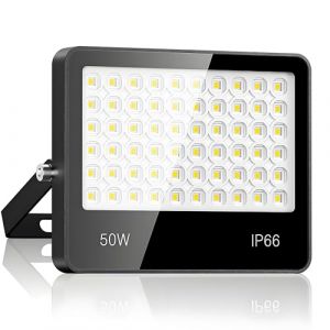Projecteur LED Extérieur 50W - 5000LM 6500K Blanc Froid Spot LED Extérieur avec 60 LEDs Lampe, IP66 Étanche Eclairage Exterieur pour Stade, Terrasse, Rue, Garage (jintenger, neuf)