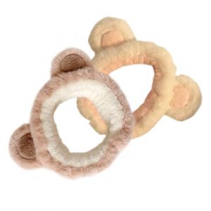 Hohopeti Bandeau Cheveux pour Spa et Maquillage, Lot 2 Pi&egrave;ces, Peluche Petit Ours, Couleur Kaki et Rose Blanc, Serrage-t&ecirc;te R&eacute;utilisable, Bandeau pour Femmes au Lavage du Visage (Orcchid, neuf)