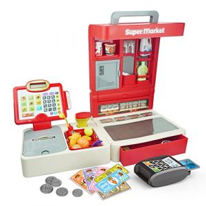 RedCrab Caisse Enregistreuse Enfants, Supermarché Caisse Enregistreuse Jouet avec Fonction Calculatrice et Scanner, Pliable Caisse Jouet Set pour Enfants à Partir de 3 Ans Filles et Garçons (Rouge) (RedCrab -EU, neuf)