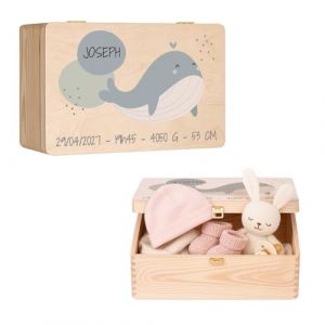Maverton Boite Souvenir Bebe Personnalisable - Cadeau Naissance Personnalis&eacute; - L/XL Boite de Rangement avec Couvercle en Bois de Pin Naturel - Cadeau Anniversaire Enfant Personnalis&eacute; (MAVERTON, neuf)