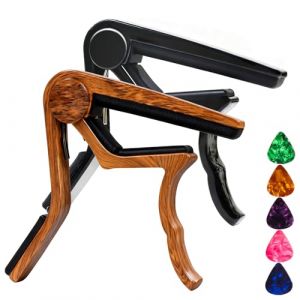 Capodastre pour guitare acoustique et &eacute;lectrique capodastre pour guitare acoustique 6 cordes - 2 paquets avec 5 m&eacute;diators (bois + noir) (Muso Music Accessories And Gifts, neuf)