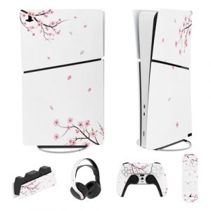 playvital Autocollant Protection pour ps5 Slim Console Accessoires,Sticker Skin pour ps5 Manette & Télécommande & Casque & Station de Charge,Digital Edition-Fleurs de Cerisier Tombe (Game Skindecal Store, neuf)