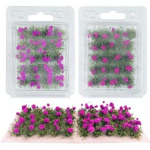 Woohome 40 PCS Fleurs Végétales Miniatures, Touffe d'herbe Statique Herbe Artificielle Modèle pour Le Chemin de Fer de Paysage de Train (Violette, Rose) (CXiong, neuf)