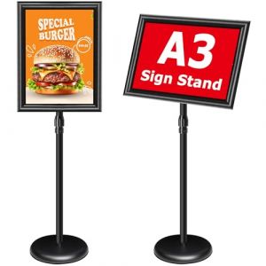 VAIIGO Pr&eacute;sentoir A3 Porte Affiche sur Pied R&eacute;glable - Support d'affichage pour Affiche et Panneau Publicitaire - Pr&eacute;sentoir Menu Restaurant Ext&eacute;rieur avec Base Stable - Magasin, Commerce - Noir (WIIGO, neuf)