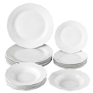 Baroni Home Service d'assiettes de 18 pièces en porcelaine et grès, servi de table colorée pour 6 personnes, assiette creuse, assiette, fruits ou sucré (Lotus) (Baroni Home, neuf)