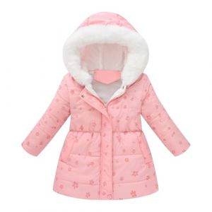 SoLu DAY8 Veste Longue Enfant Fille &eacute;paisse Manche Longue 2-10 ans &Eacute;toile Manteau Long Fille Hiver Chaud avec Capuche Poche Parka Confortable Casual Vacances Top Haut Coupe-Vent (4-5 ans, Rose-3) (SoLu DAY8, neuf)