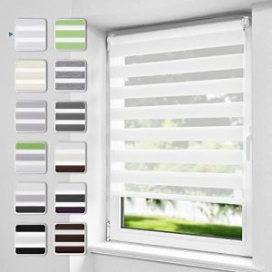 Buseu Store Enrouleur Jour Nuit sans Perçage, Installation Facile par Clips ou Vis, Rideau Occultant à Tissu Double pour Fenêtre ou Porte, Blanc, 65l x 180L cm (Anduni, neuf)