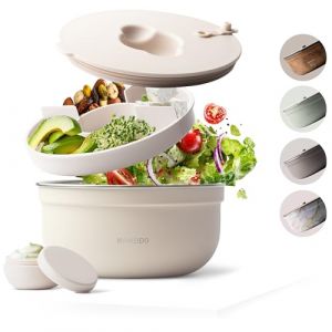 MAMEIDO Bo&icirc;te &agrave; Salade &agrave; emporter 1,5 l, Lunch Box en acier, Bento Box, Saladier sans BPA, Bol avec r&eacute;cipient &agrave; vinaigrette &eacute;tanche, Bo&icirc;te &agrave; repas avec compartiments, Meal Prep (Ivory Beige) (RM COMMERCE, neuf)