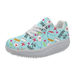 Showudesigns Infirmier Baskets Compensées Plateformes Fitness Chaussures Sneaker de Marche Chaussures Décontractée pour Femmes Minceur Chaussures 5 cm (showu designs, neuf)