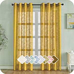 MRTREES 2 Pi&egrave;ces Rideaux Voilage Lin Ambre 140x280 cm Voilage pour Porte-Fen&ecirc;tre Rideau Tamisant &agrave; Oeillets Naturel avec Motifs de Croix D&eacute;coration &Eacute;l&eacute;gante de Dressing Salon Chambre Salle &agrave; Manger (MRTREES HOME, neuf)