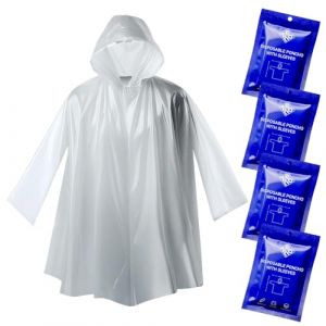 ZENO Poncho Pluie Imperm&eacute;able Jetable - Cape de Pluie Femme Homme - Transparent avec Capuche et Manches - Poncho Imperm&eacute;able Adultes, Femme pour V&eacute;lo Randon&eacute;e - Pack de 4 - &Eacute;dition Bleu Marine (KLIM Technologies France, neuf)