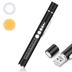 flintronic Stylo Infirmiere, Rechargeable LED Stylo Lumière Médicale, Lumière Chaude et Blanche, Stylo Lampe Médicale, Lampe Diagnostic avec Jauge de Pupille et Clip pour Infirmières Médecins EMT (XJYEU, neuf)