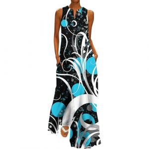 Chanpning Femme Robe Longue Imprimé Floral Maxi Robe BohèMe avec Poches sans Manches Grande Taille Robe Trapeze Femme Robe Longue Fluide Robe D Ete pour Femme Robe Femme Chic Et Elegant (Blingko, neuf)