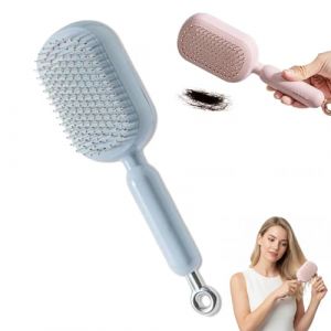 Peigne massant &agrave; coussin r&eacute;tractable, brosse &agrave; cheveux antistatique, brosse autonettoyante &agrave; poils r&eacute;tractables, peigne nettoyant doux, outils de coiffure (Blue) (LE FAN-EU, neuf)