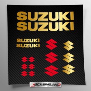 Kit autocollants compatible avec Suzuki réservoir et casque moto | Autocollant pré-réglé facile à appliquer | inscriptions logos | Stickersland® (or métallisé mat) (Stickersland, neuf)