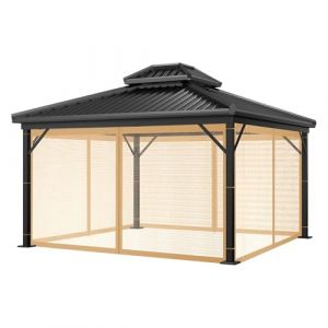 Jianyana Moustiquaire Tonnelle, 4 Panneaux Moustiquaire Pergola Moustiquaire Terrasse Exterieur avec Fermeture éclair Mur pour Tonnelle de Terrasse (Brun, 300cm x 300cm) (Lingfuxing, neuf)