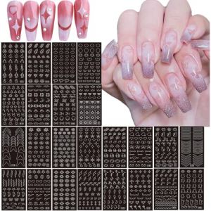24 Feuilles Pochoirs en Vinyle Pour Nail Art, HOINCO Papillon Fleur Lune Étoile Coeur Croix Français Ongles Autocollants Modèle D'impression Pochoir Outil DIY Nail Art Décorations (EGAMY EU, neuf)