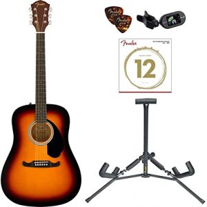 Fender FA-125 Dreadnought WN Sunburst Acústica Guitar Pack (Guitarra + Soporte + Afinador + Extra Cuerdas) (Arcobaleno Centro Musicale, neuf)