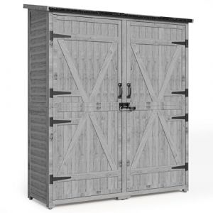 Blishom Armoire de Jardin en Bois Armoire à Outils avec étagères,Armoire extérieure,abri de Jardin avec Porte,Toit à pignon,abri de Jardin résistant aux intempéries,140x50x162cm,Gris (ConnectedLiving, neuf)