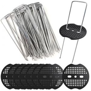 50 Piquets de Jardin avec 50 Rondelles, Agrafes pour Toile de Paillage, Piquets de Fixation en Acier Galvanisé, Sardine de Fixation, 150x40mm Ø 2mm, pour Le Jardin, Le Paillis et Le Gazon Artificiel (WANGhuijuan, neuf)