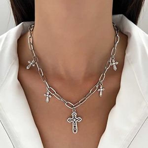 Wendalern Collier Croix En Zirconium Collier Pendentif Croix En Cz Collier Chaîne À Maillons En Argent Collier Chaîne Punk Collier Ras Du Cou Croix De La Foi Collier Ras Du Cou Y2k Bijoux Pour Femmes (Wendalern, neuf)