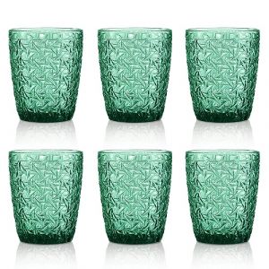 Joeyan Vert Verre a Eau,Empilable Verres &agrave; Boire Gobelet Vintage en Relief Fleur,pour Jus Boissons Bi&egrave;re Cocktail,300 ML,Lot de 6,S&eacute;curit&eacute; au Lave Vaisselle (JianYan, neuf)