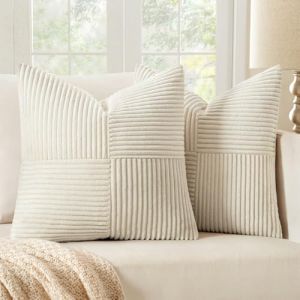 MIULEE No&euml;l Lot de 2 Housse Coussin en Velours C&ocirc;tel&eacute; 50x50cm Blanc Cr&egrave;me Housse de Coussin Decoratif Coussin de Canap&eacute; Moderne Doux D&eacute;co Coussin de Canap&eacute; (MIULEE HOME, neuf)