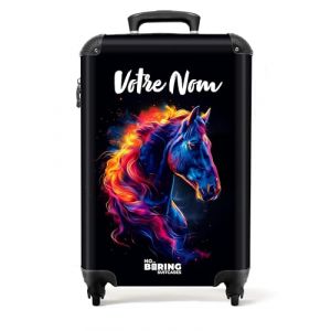 NoBoringSuitcases.com Valise Enfant Cabine Personnalisable N&eacute;on Multicolore Motif Cheval 55x35x25cm (NoBoringSuitcases, neuf)