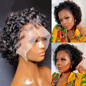 Perruque afro bouclée courte, boucles perruque bouclée courte 6 pouces, perruque en dentelle 13x1 cheveux humains, for femme Costume Cosplay perruque cheveux (noir naturel). (TYSLYDZSW, neuf)