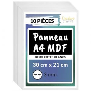 Creative Deco 10 x A4 MDF Panneau Blanc Double Face | 300 x 210 x 3 mm | Feuille Planche Bois Brut | Plaque Bois Idéal pour Bricolage, Découpe Laser, Gravure, Maquette | Panneaux Bois pour Pyrogravure (Creative Deco, neuf)