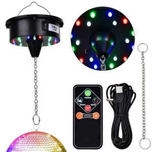 PAGJHRFJG Moteur de Boule Disco avec Télécommande, Rotation Réglable de 3 à 15 TR/Min, 18 LED pour Moteur de Boule à Facettes de 8, 10, 12, 16, 20, 24 Pouces (Hengguaijingshangmao, neuf)