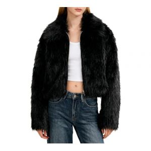 Amazhiyu Manteau en fourrure synth&eacute;tique pour femme, veste en fourrure synth&eacute;tique, manteau court en peluche, manteau d'hiver, manteau en fausse fourrure avec fermeture &eacute;clair et poches, L (Amazhiyu, neuf)