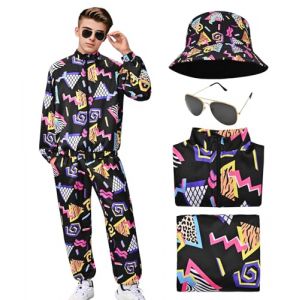 HarnyLoom Deguisement Ann&eacute;e 80 90 Homme Costume R&eacute;tro Femme Disco Hippie Tenue Surv&ecirc;tement Veste Pantalon Accessoire Chapeau de P&ecirc;cheur Floral Lunettes Carnaval Halloween Adulte (HarnyLoom, neuf)