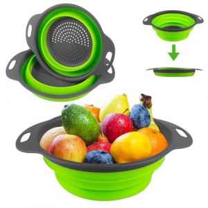 Newpop 2 Pi&egrave;ces Passoire Cuisine Pliable - 2 Tailles, Retractable, Facile &Agrave; Nettoyer - En Silicone Pour P&acirc;tes et L&eacute;gumes, Panier &Agrave; Vapeur (Vert 25+29cm) (amine ecommerce, neuf)