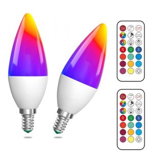 Bonlux 3W E14 RGB Ampoule LED Couleur, Dimmable RGB+Blanc Chaud 12 Couleurs Fonction de M&eacute;moire et Minuterie Ampoule LED Telecommande, pour Maison/D&eacute;coration/F&ecirc;te/KTV (2Pcs) (Bonlux-fr, neuf)