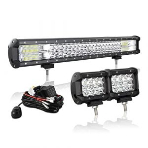 AUXTINGS 57cm 324W Barre Rampe LED +2x 10cm Spot Phare de Travail LED Projecteur LED Etanche Feux Antibrouillard LED Feux de Travail Avec 12V câblage pour Voiture Camion Tracteur SUV Bateau (AUXTINGS-EU, neuf)
