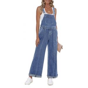 Roskiky Combinaison en jean pour femme Denim Coupe ample Jambe large Bretelle Extensible Pantalon baggy Jeans Y2K Confortable Combinaison &eacute;l&eacute;gante pour femme, XXL (RoskikyEU, neuf)