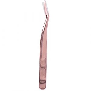 Eyelashes Tweezer False Lash Application Stainless Steel Eyelash Extension Tool Curved, Ideal for All Eyelash Types and Eyebrow Trimming, Comfortable Grip, 5.16in (Rose gold (paste bag)) (Loboo idea, neuf)