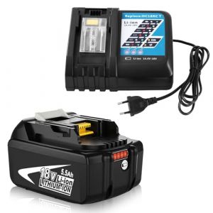 Moticett Batterie Remplacement pour Makita 18V 5.5Ah+3A Chargeur pour Makita Batterie 18V BL1850 BL1840 BL1830 BL1820 BL1815 et Chargeur DC18RA DC18RC DC18RD (White) (MoticettDirect-FR, neuf)