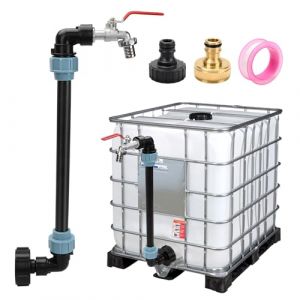 AROMUJOY IBC Robinet Cuve 1000L, 3/4'' Raccord Cuve IBC Robinet Kit, IBC Adaptateur pour Cuve Récupération d'eau de Pluie avec Raccord S60x6 et Ruban D'étanchéité, IBC Robinet Col de Cygne en Laiton (ALARW, neuf)