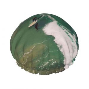 Bonnet de douche imprimé surf de plage, bonnet de douche imperméable pour femme, chapeau de douche réutilisable avec bande élastique (yanDSX6688, neuf)