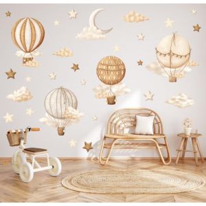 Wally Fox &ndash; Stickers Muraux pour D&eacute;coration de Chambre d&rsquo;Enfant &ndash; D&eacute;calcomanie pour Chambre de B&eacute;b&eacute; &ndash; D&eacute;coration pour Chambre de Fille &ndash; 30 Autocollants Individuels - Marron, Beige, Ballons (Mini Dekor, neuf)