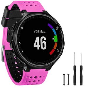 TopPerfekt Bande Compatible avec Garmin Forerunner 235, Bracelet Montre de Remplacement en Silicone Souple pour 220/230/235/620/630/735XT/235 Lite Montre Intelligente pour Femmes Hommes (Rose/Noir) (TopPerfekt FR, neuf)