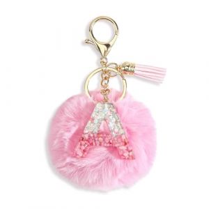 Porte-Clés Femme Avec Initiale, Charms Sac, Pendentif Lettre, Pompon Et Pompon, Porte Clé Personnalisé Bijou De Sac, Cadeau Collège Femme, Bijou De Sac à Main, Porte-Clés Pour Fille (A) (luoximan, neuf)