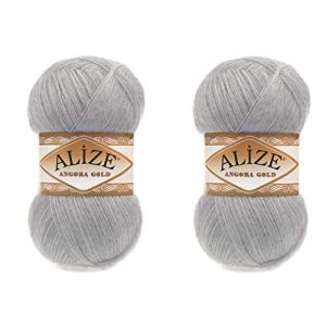 Alize Angora Gold Fil &agrave; tricoter - 20% laine, 80% acrylique - Fil doux pour crochet et tricot - 200g, 110m - Lace Weight - Gris (1LEAGUE, neuf)