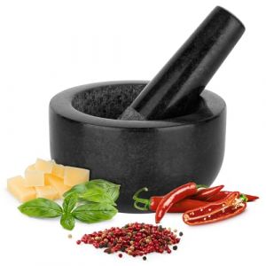 H&S Mortier Pilon Cuisine - Accessoire Cuisine en Granite de 12 cm de Diam&egrave;tre pour Broyage des &Eacute;pices Guacamole Pesto Noix Mojito - Mortier et Pilon Concasseur a Grain Noir (Tinyyo Europe, neuf)